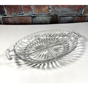 Vintage Fostoria Colony 3-Part Glass Relish Tray MCM Divided Dish 2-handle Oval